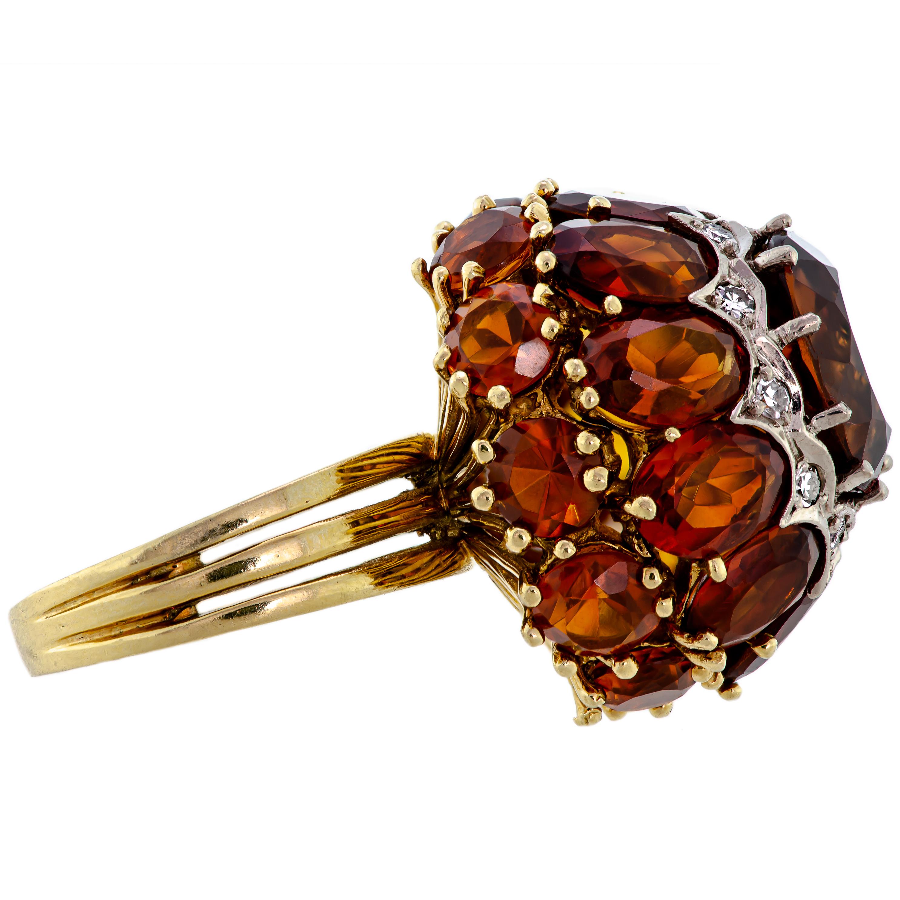 Circa 1960 Bague de cocktail en citrine, diamant et or jaune 18KT Pour femmes en vente