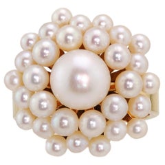 Vintage Circa 1960 Cultured Pearl and Yellow Gold Cluster Ring