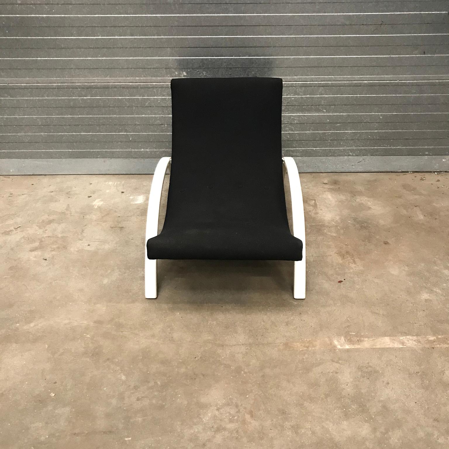 Elegant Infinitely Adjustable Easy Chair in Black Fabric & White Wood circa 1960 For Sale 6