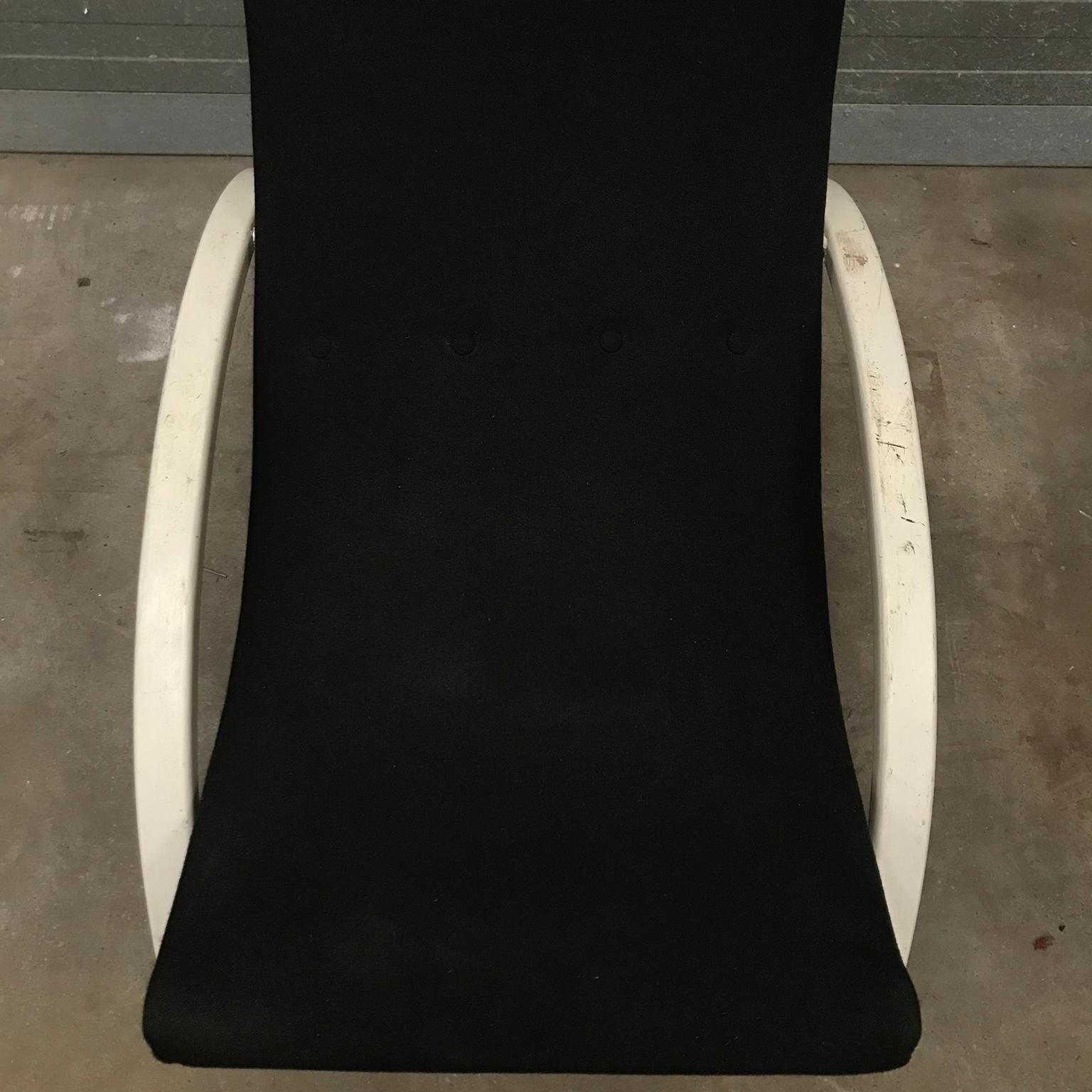 Elegant Infinitely Adjustable Easy Chair in Black Fabric & White Wood circa 1960 For Sale 7