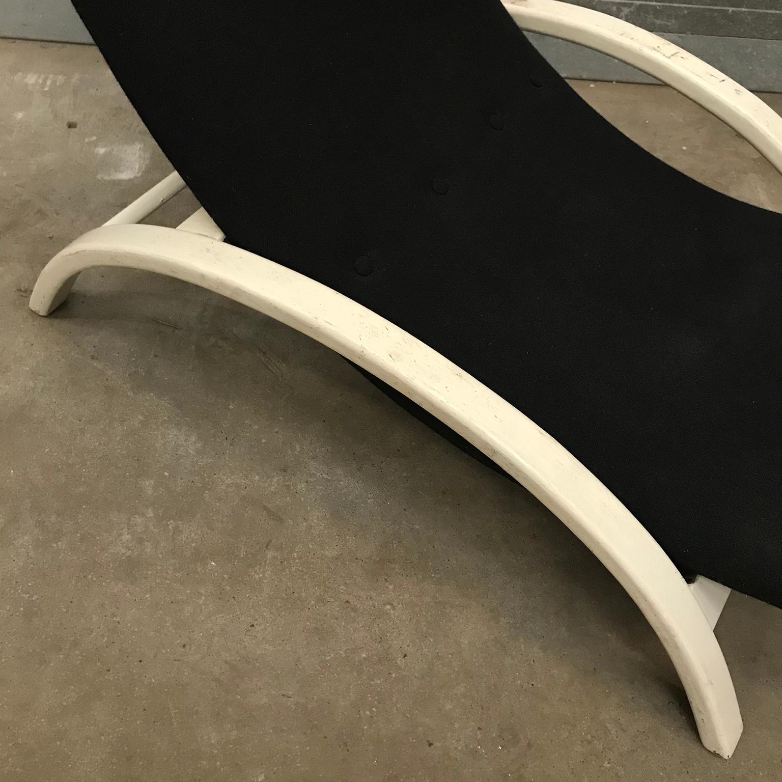 Elegant Infinitely Adjustable Easy Chair in Black Fabric & White Wood circa 1960 For Sale 9