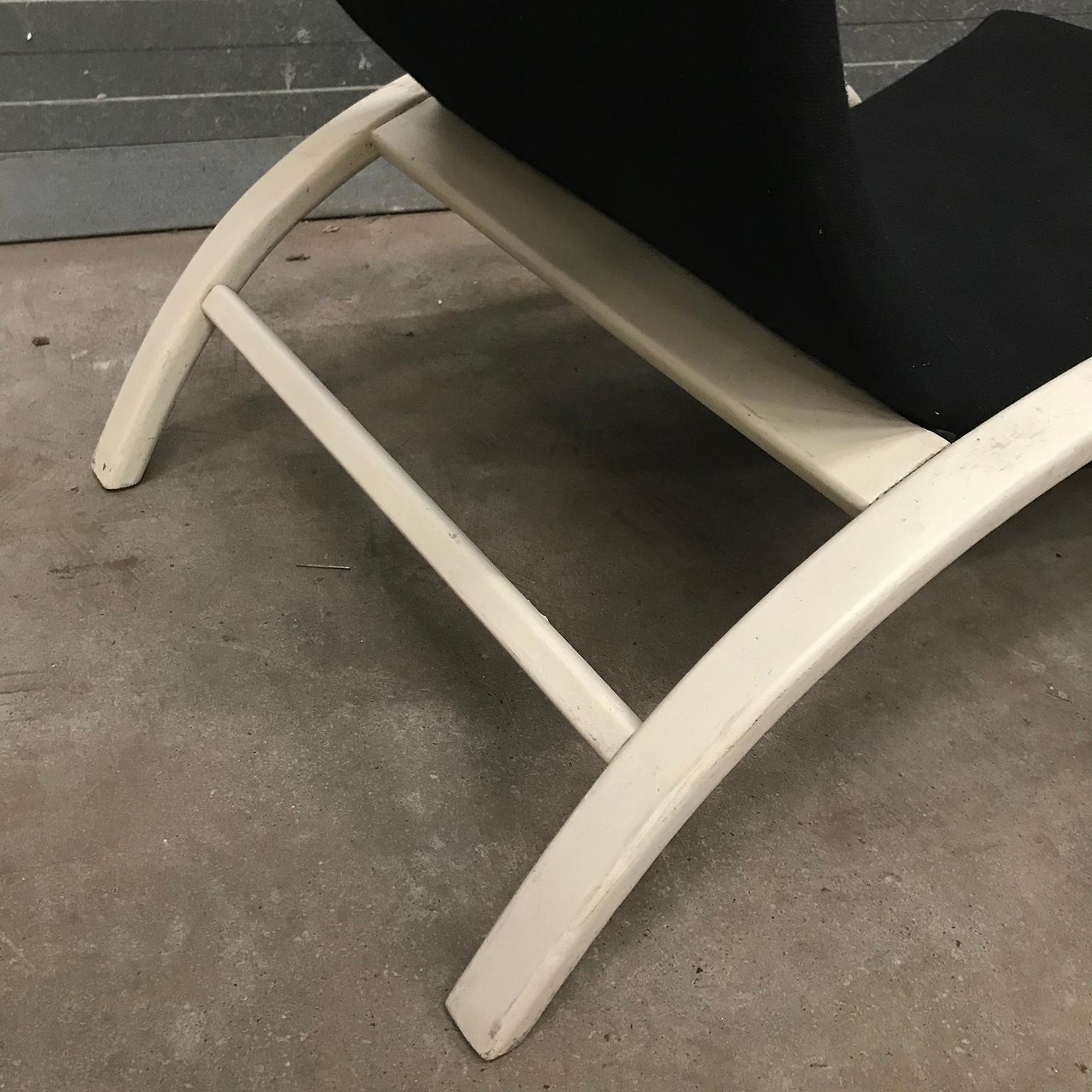 Elegant Infinitely Adjustable Easy Chair in Black Fabric & White Wood circa 1960 For Sale 11
