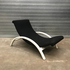Elegant Infinitely Adjustable Easy Chair in Black Fabric & White Wood circa 1960