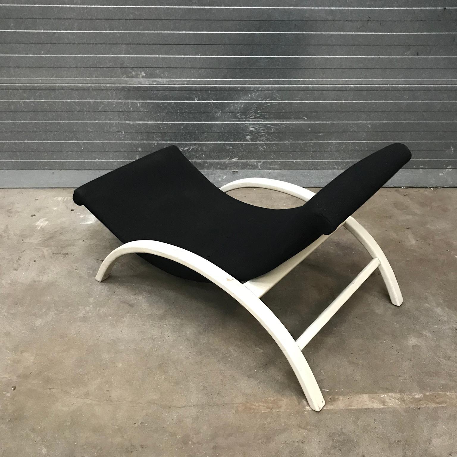 Elegant Infinitely Adjustable Easy Chair in Black Fabric & White Wood circa 1960 For Sale 3