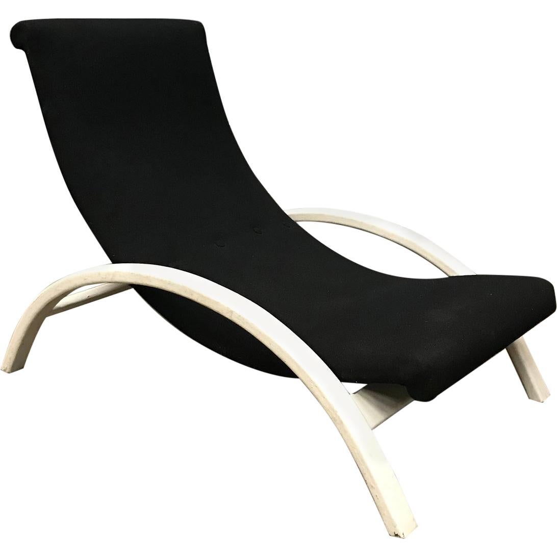 Elegant Infinitely Adjustable Easy Chair in Black Fabric & White Wood circa 1960 For Sale