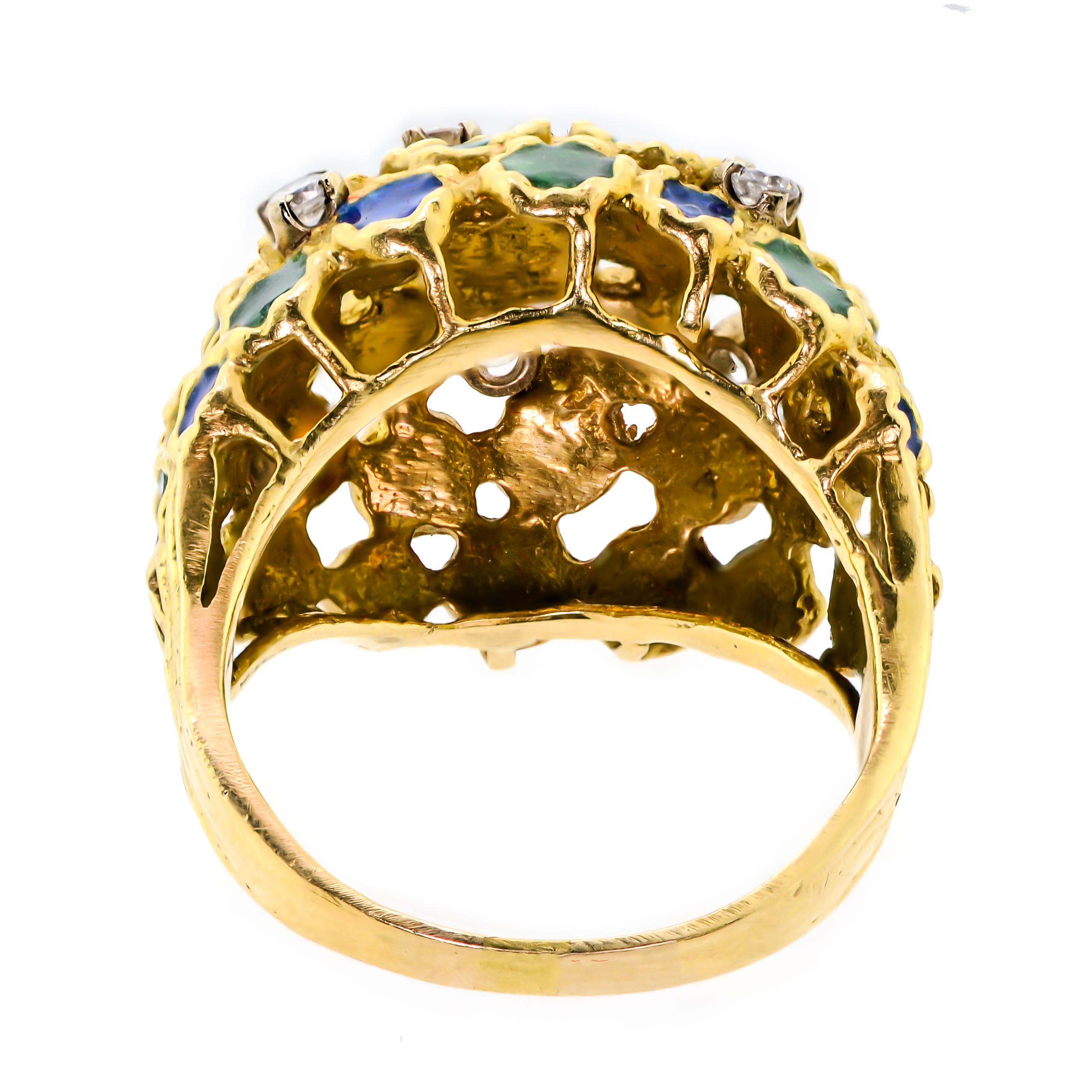 Circa 1960 Enamel and Diamond Bombé Ring In Good Condition For Sale In Wheaton, IL
