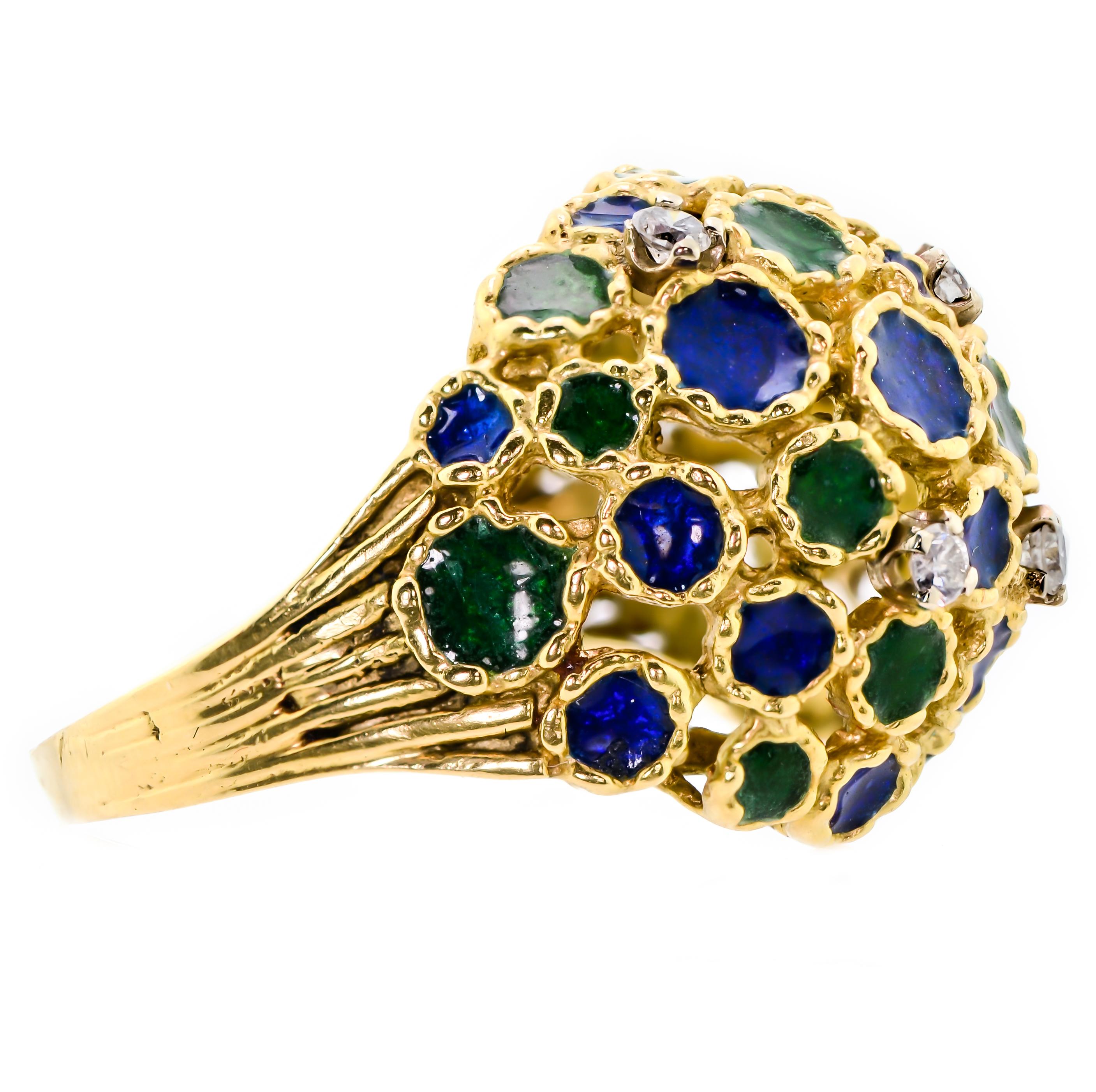 Women's or Men's Circa 1960 Enamel and Diamond Bombé Ring For Sale