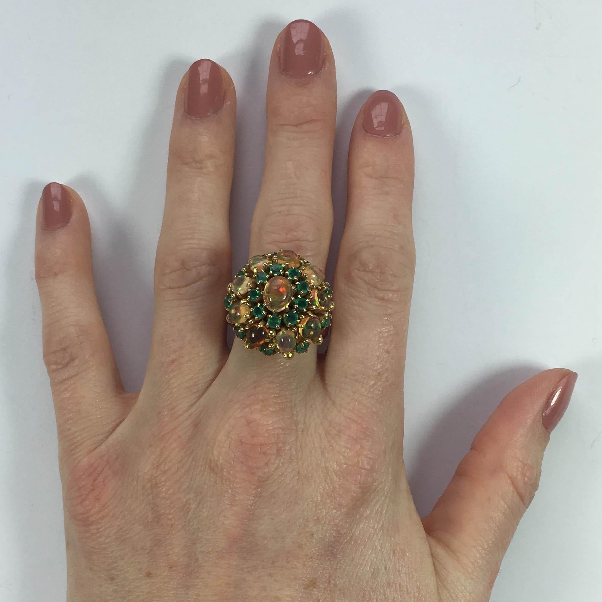 circa 1960 Fire Opal Agate Gold Bombe Cluster Cocktail Ring 5
