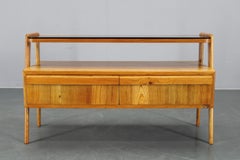 1960s Czechoslovakian Maple TV Rack with Drawers and Glass Top