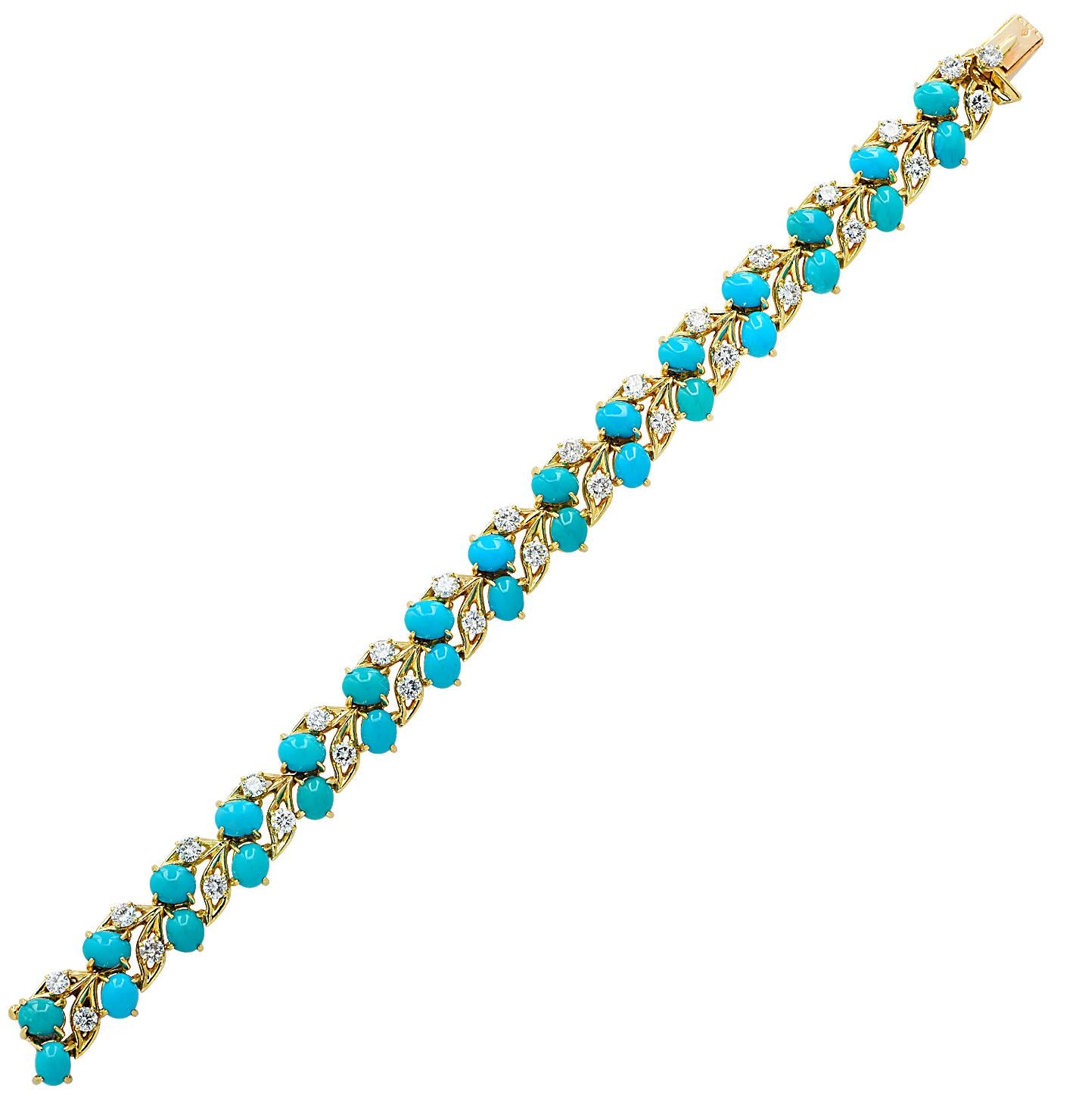 French Cartier Turquoise and Diamond Bracelet, circa 1960 In Good Condition In Miami, FL