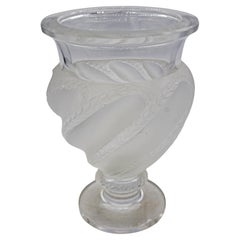 Circa 1960 French Lalique Frosted and Clear Crystal Vase
