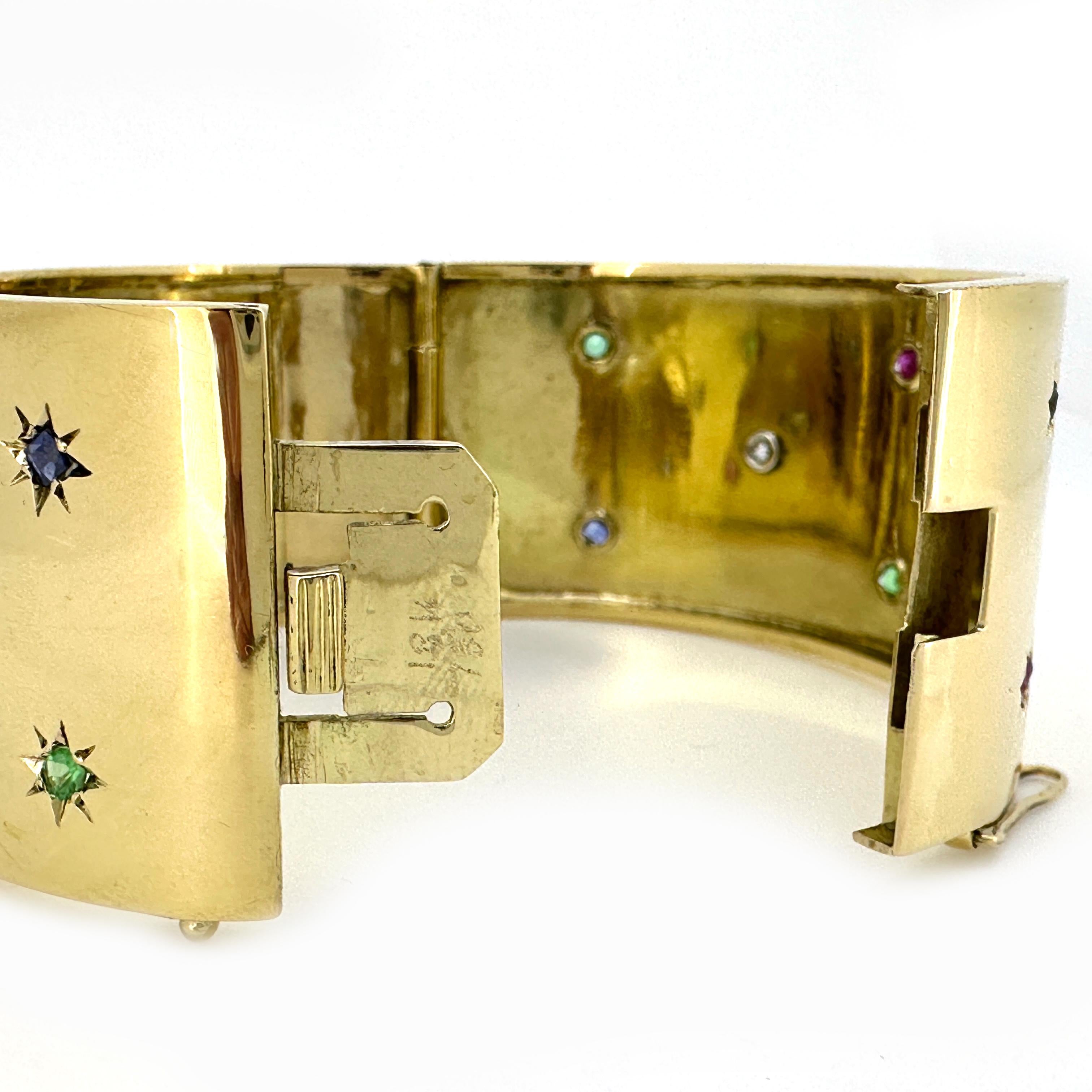 Circa 1960 Hinged Bangle or Cuff Bracelet in 18K Gold Set with 