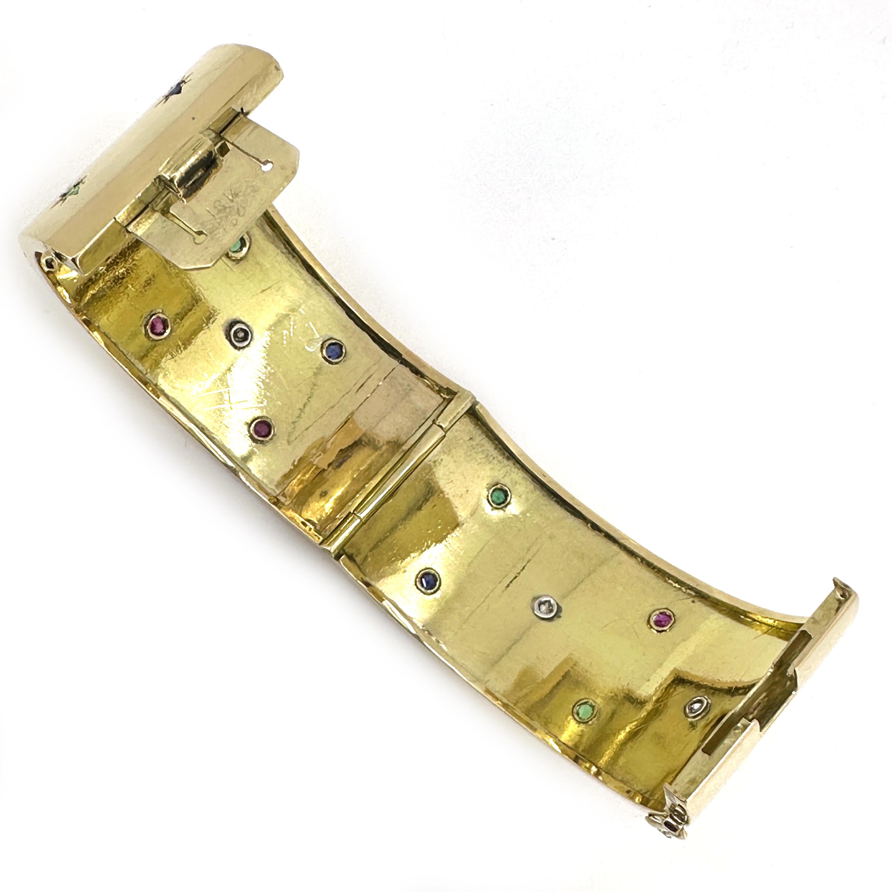 Circa 1960 Hinged Bangle or Cuff Bracelet in 18K Gold Set with 