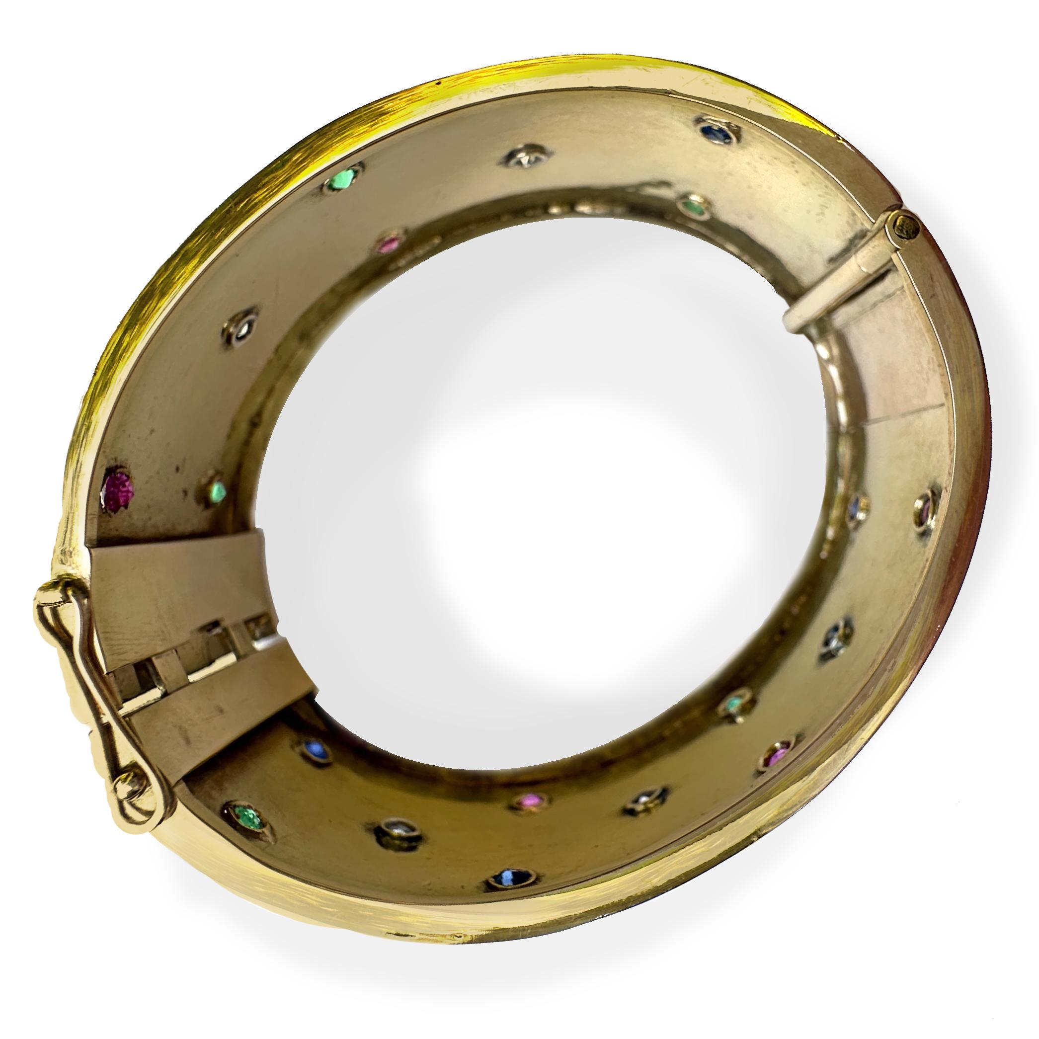 Circa 1960 Hinged Bangle or Cuff Bracelet in 18K Gold Set with 