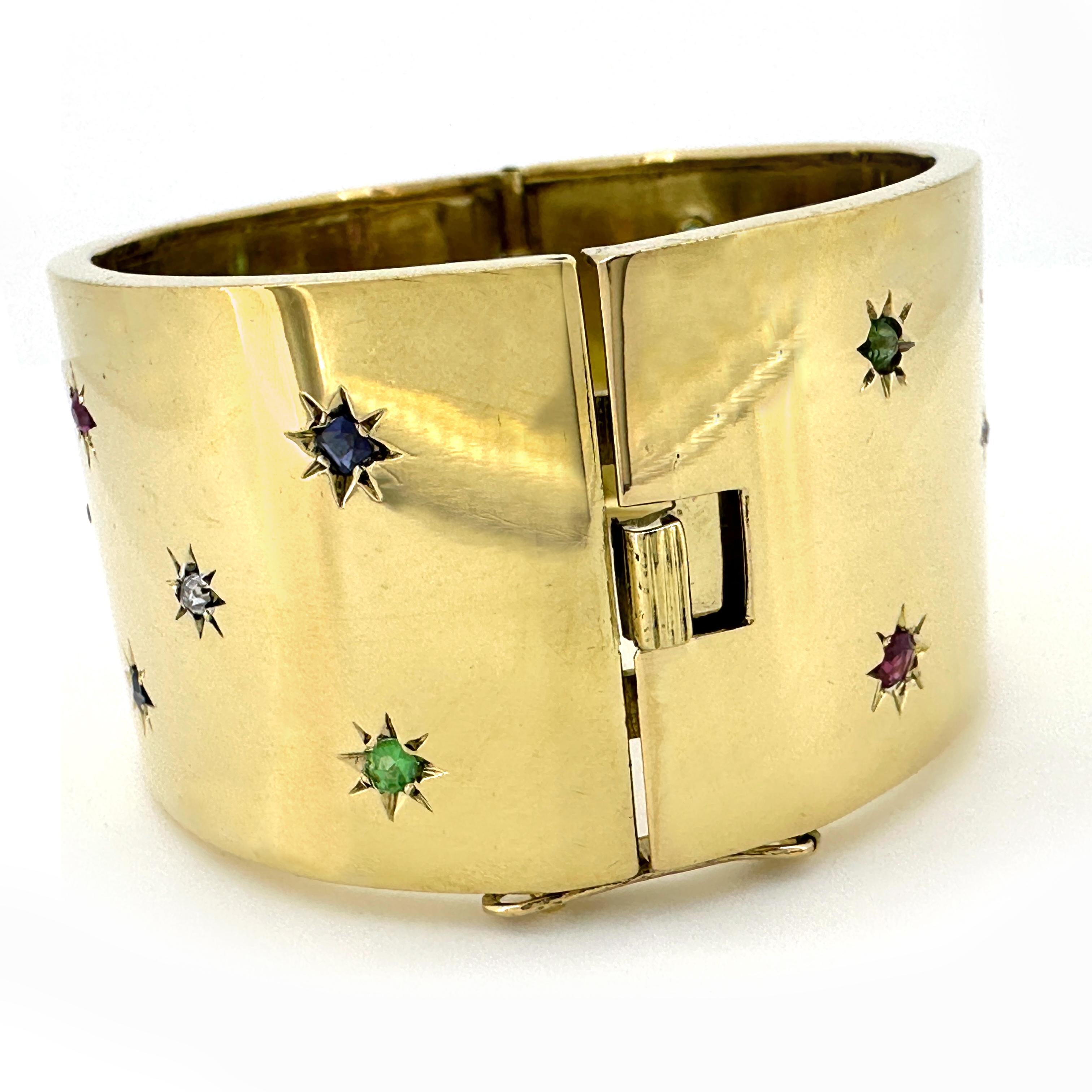 Uomo Circa 1960 Hinged Bangle or Cuff Bracelet in 18K Gold Set with 