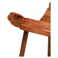 Sculptural Honey Wood Bar Stool, Spanish Brutalist, France, 1960s