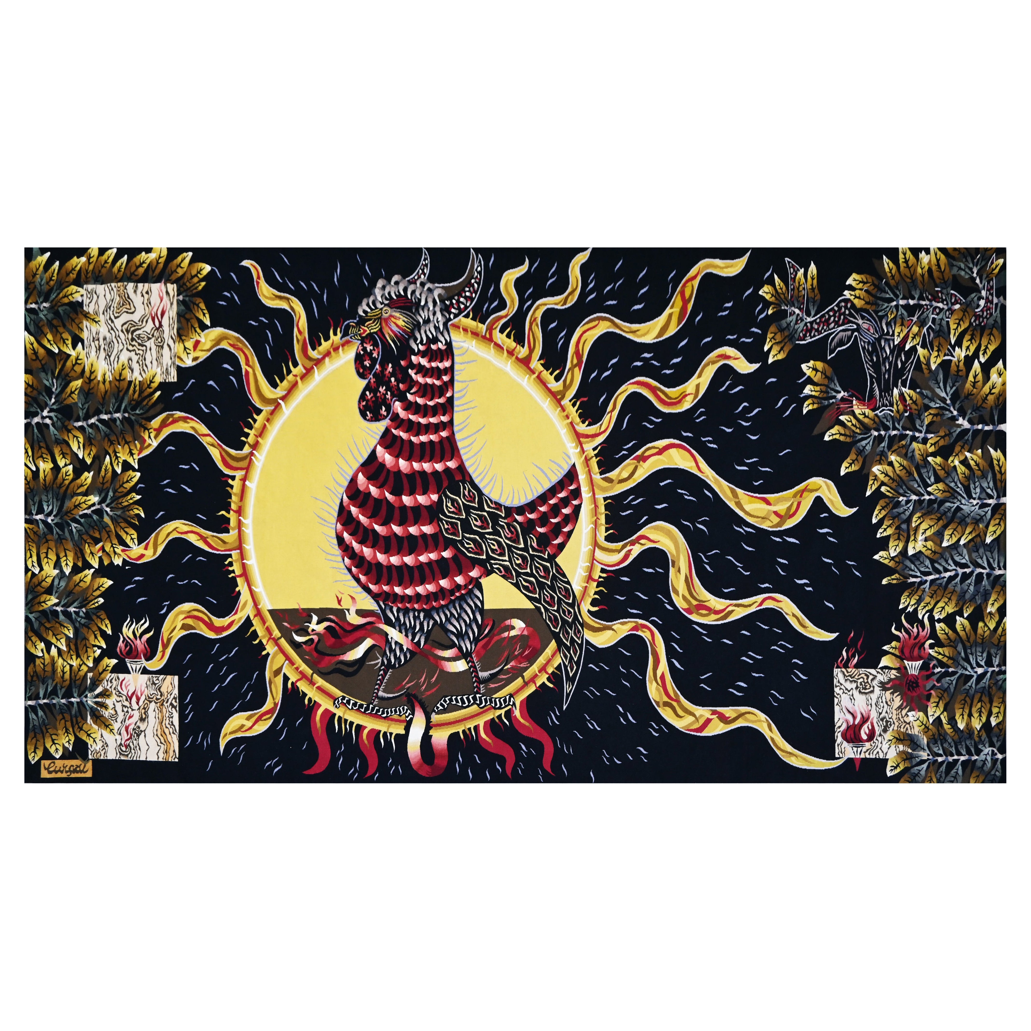 Circa 1960 Jean Lurçat Rooster And Sun French Aubusson Tapestry 20th Century