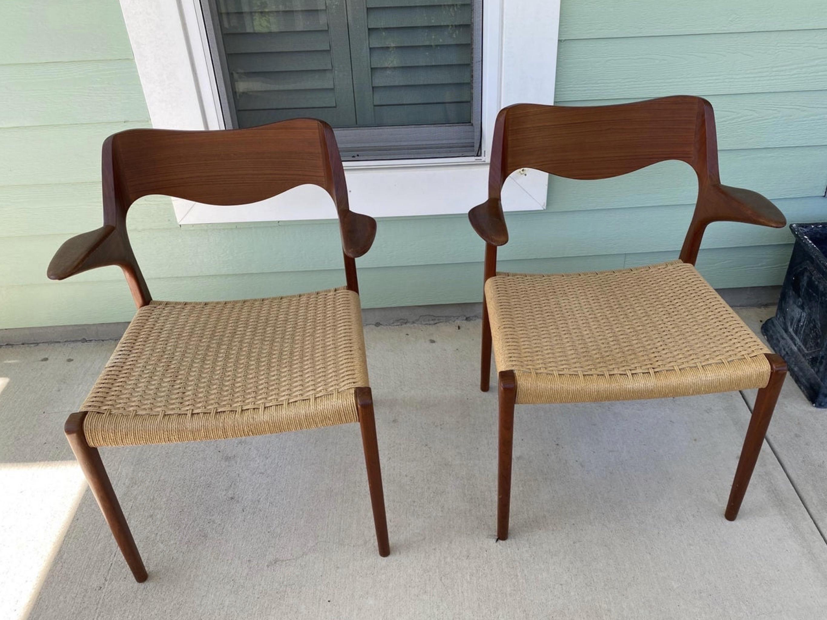 Circa 1960 Møller Model 55 Teak and Papercord Armchairs - a Pair 4