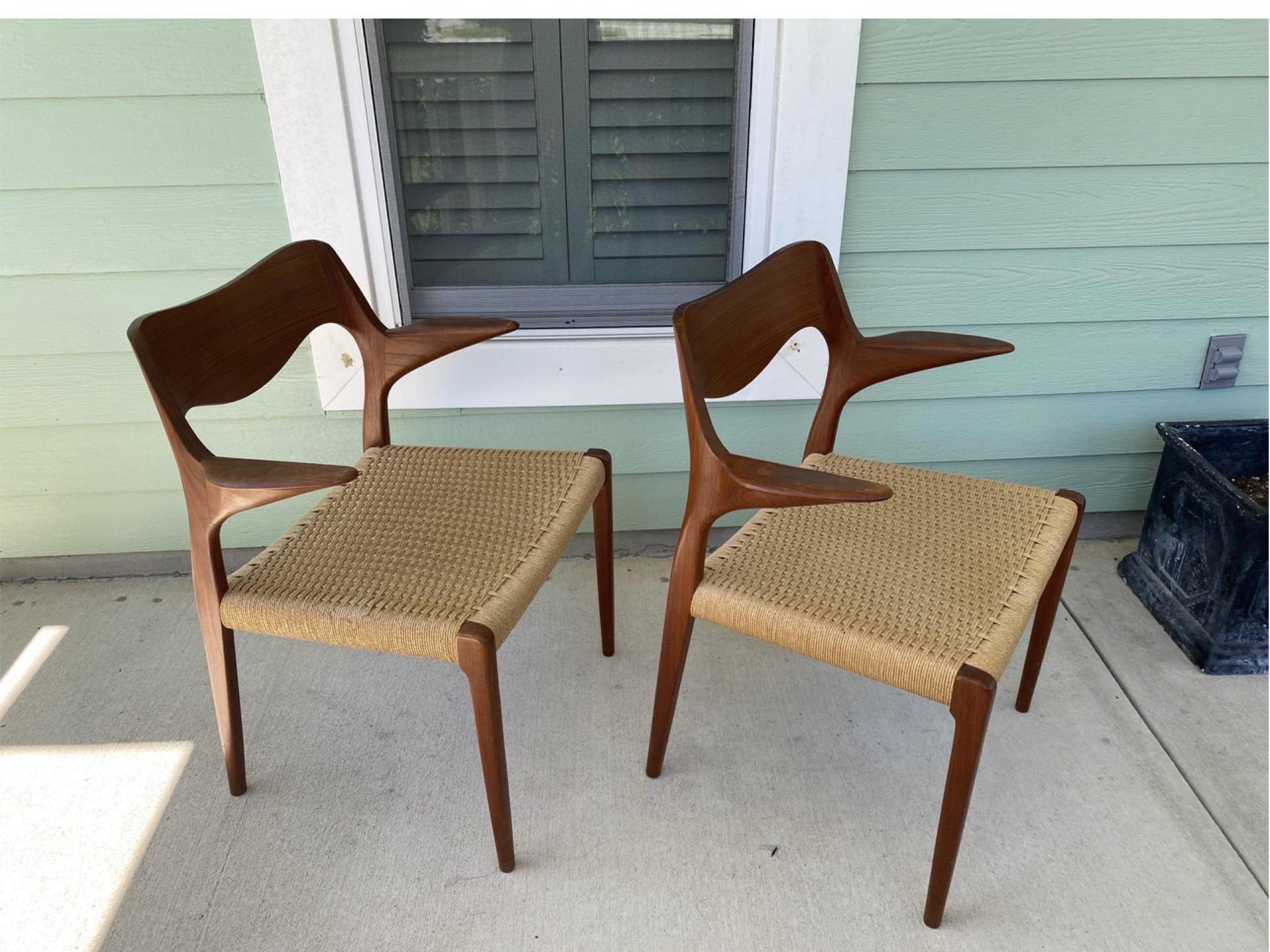 Mid-Century Modern Circa 1960 Møller Model 55 Teak and Papercord Armchairs - a Pair