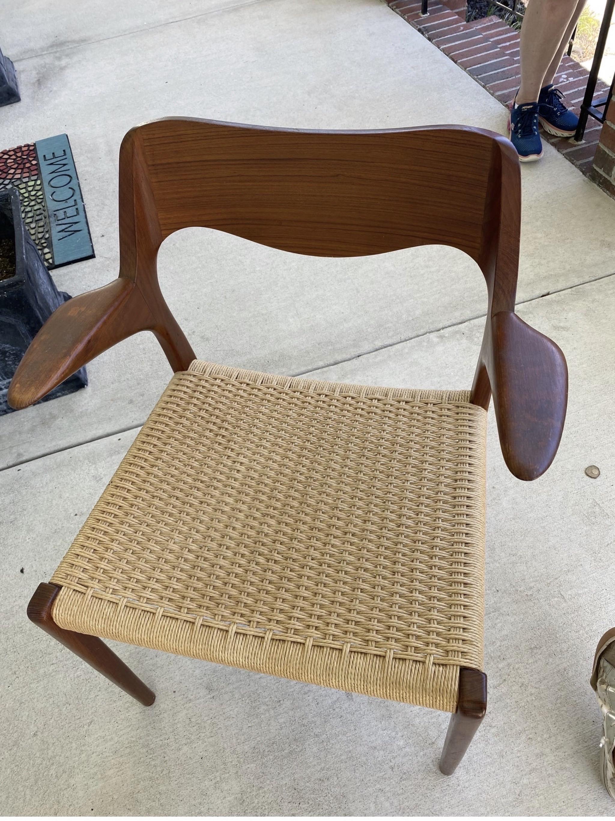 Mid-20th Century Circa 1960 Møller Model 55 Teak and Papercord Armchairs - a Pair
