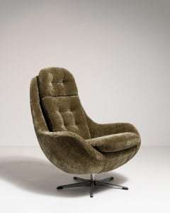 Circa 1960 Olive Metal MCM Upholstered Swivel Egg Chair