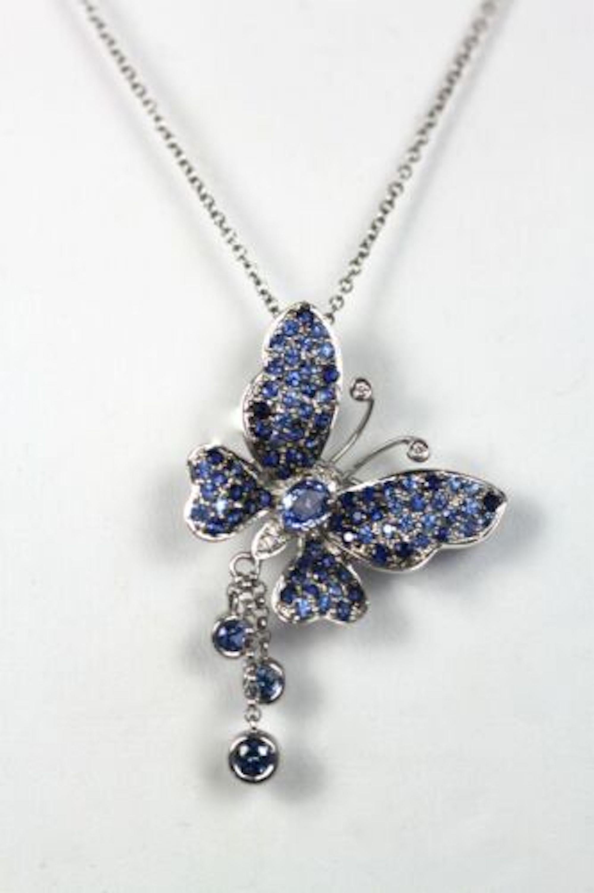 Artisan Circa 1960 Sapphire 2 Carat Butterfly brooch/pendant 18K White Gold For Sale