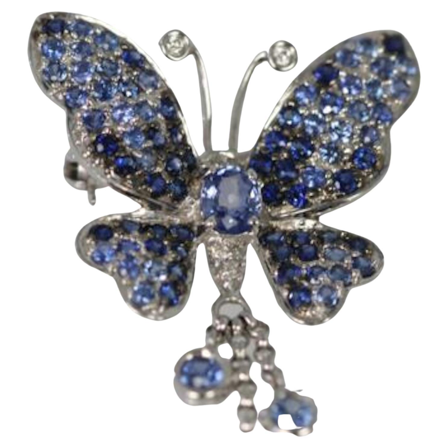 Circa 1960 Sapphire 2 Carat Butterfly brooch/pendant 18K White Gold For Sale