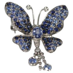 Circa 1960 Sapphire 2 Carat Butterfly brooch/pendant 18K White Gold