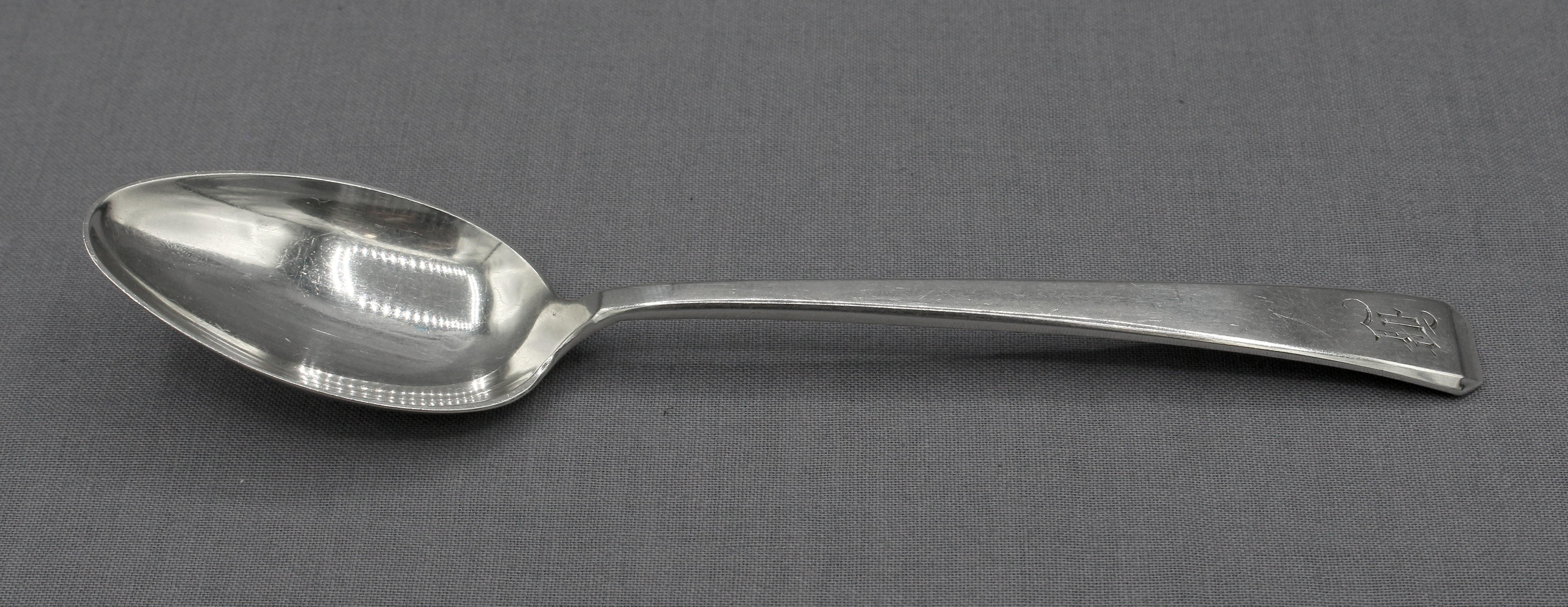 Set of 6 Craftsman pattern sterling silver teaspoons by Towle, c.1960. Art Deco-Art Modern 1932 pattern. Monogram 