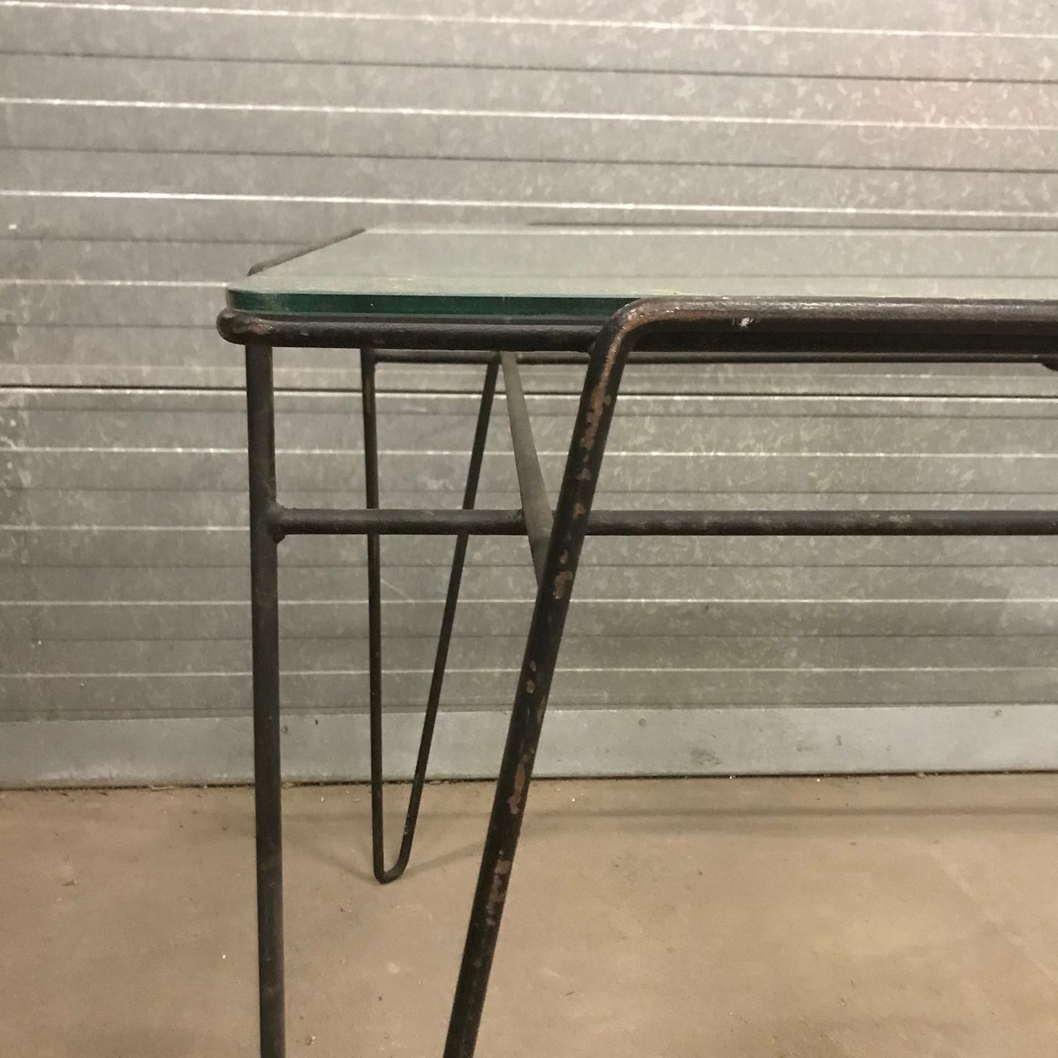 Super Elegant Dining Table, Black Metal Hairpin Legs and Glass Top, circa 1960 For Sale 3