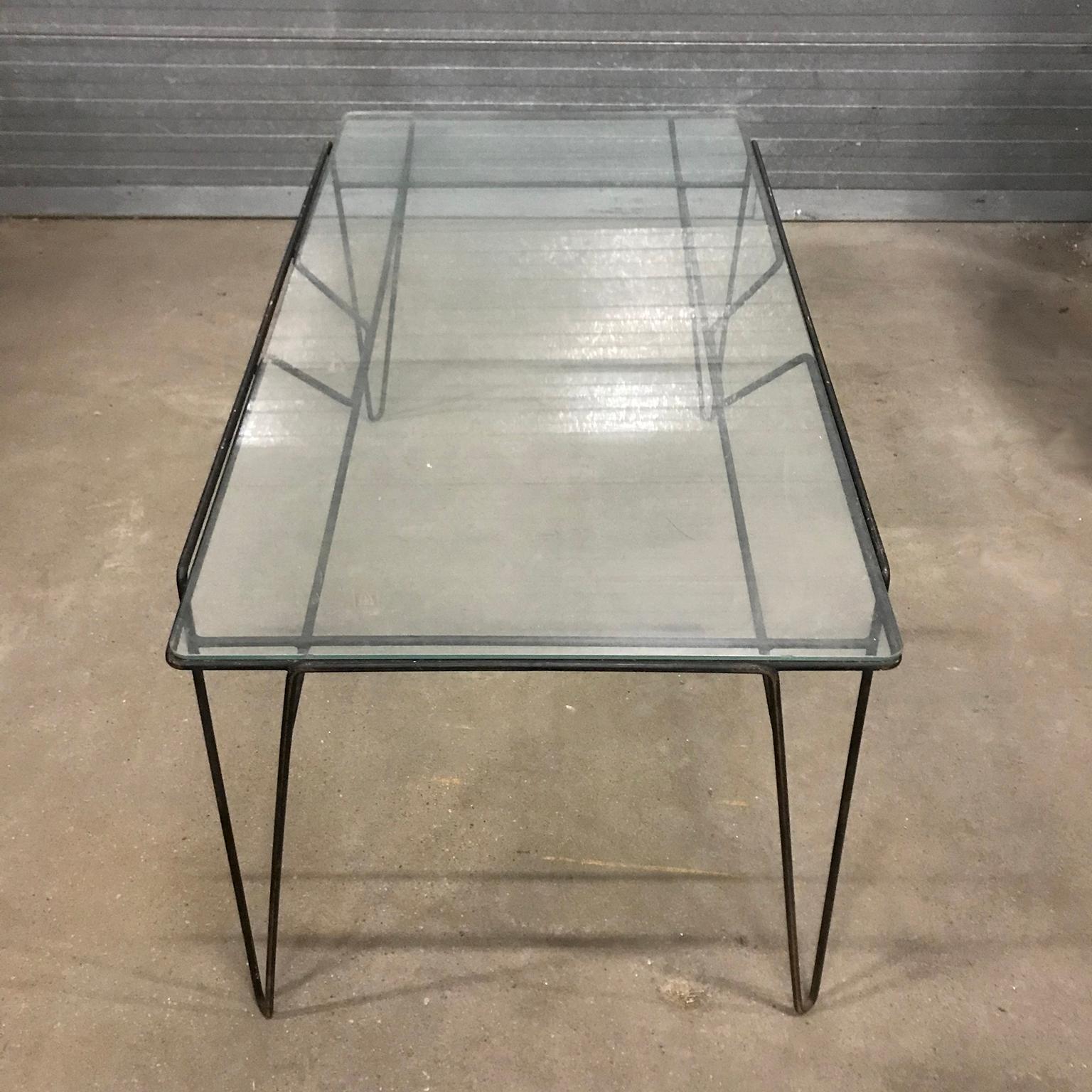 Unknown Super Elegant Dining Table, Black Metal Hairpin Legs and Glass Top, circa 1960 For Sale