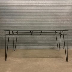 Super Elegant Dining Table, Black Metal Hairpin Legs and Glass Top, circa 1960