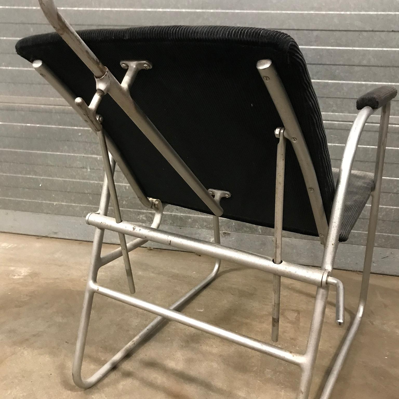 Unique Barber chair in Black Corduroy, circa 1960 For Sale 1