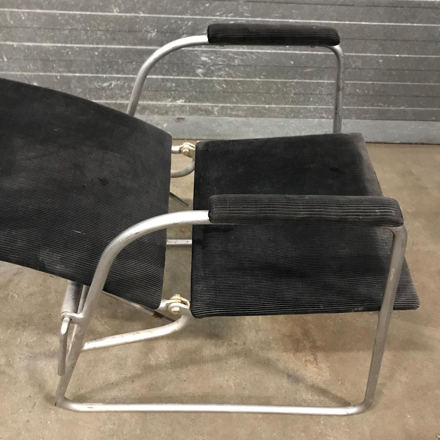 Unique Barber chair in Black Corduroy, circa 1960 For Sale 3