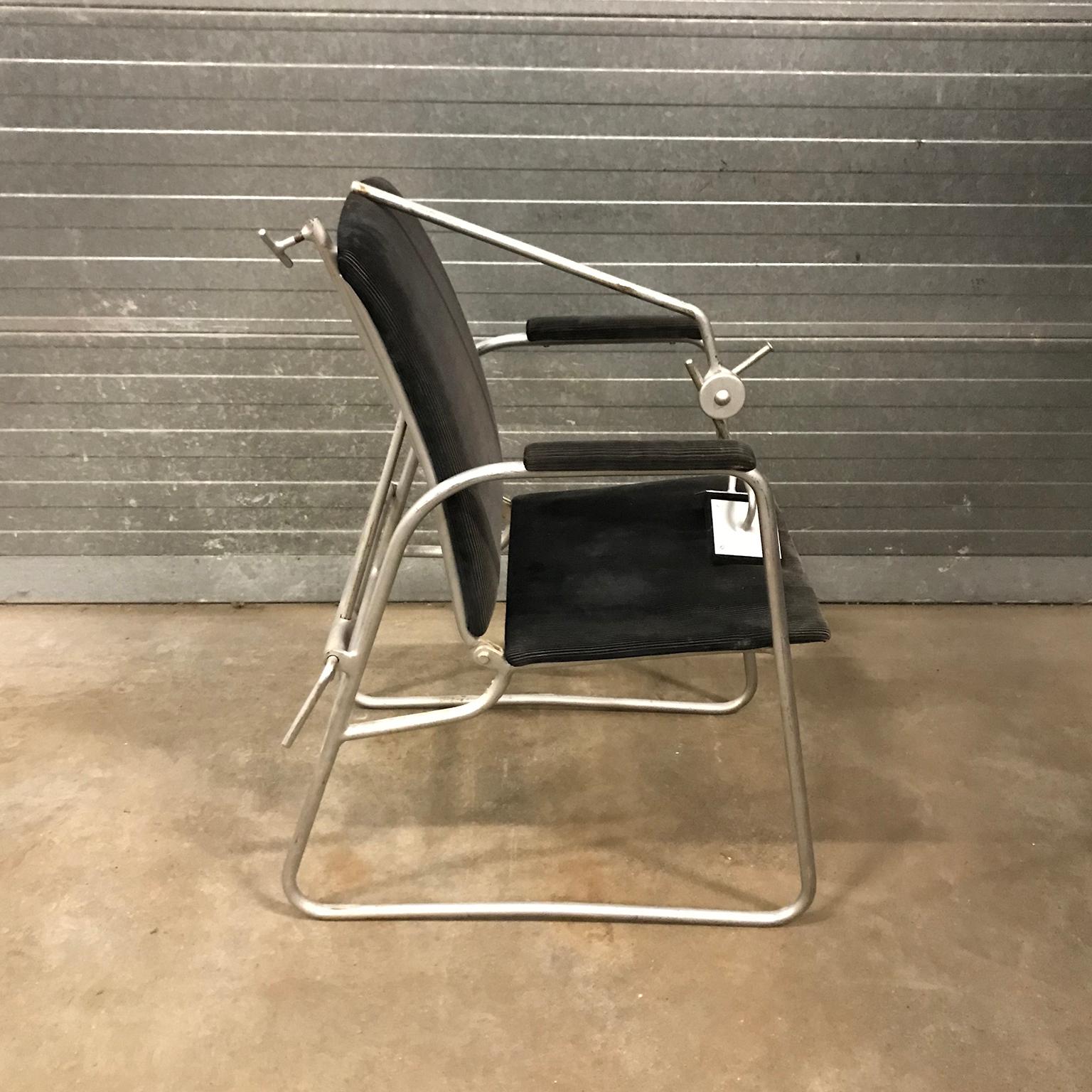 Unique Barber chair in Black Corduroy, circa 1960 For Sale 10