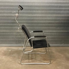 Unique Barber chair in Black Corduroy, circa 1960