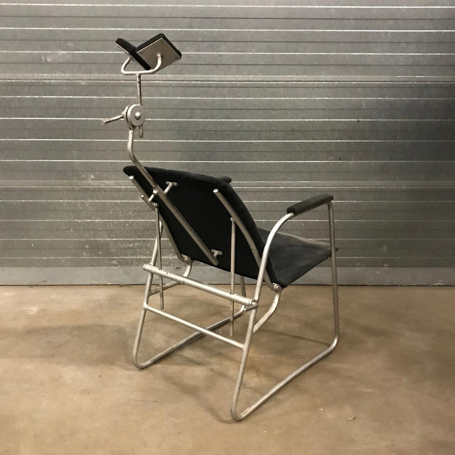 Mid-Century Modern Unique Barber chair in Black Corduroy, circa 1960 For Sale
