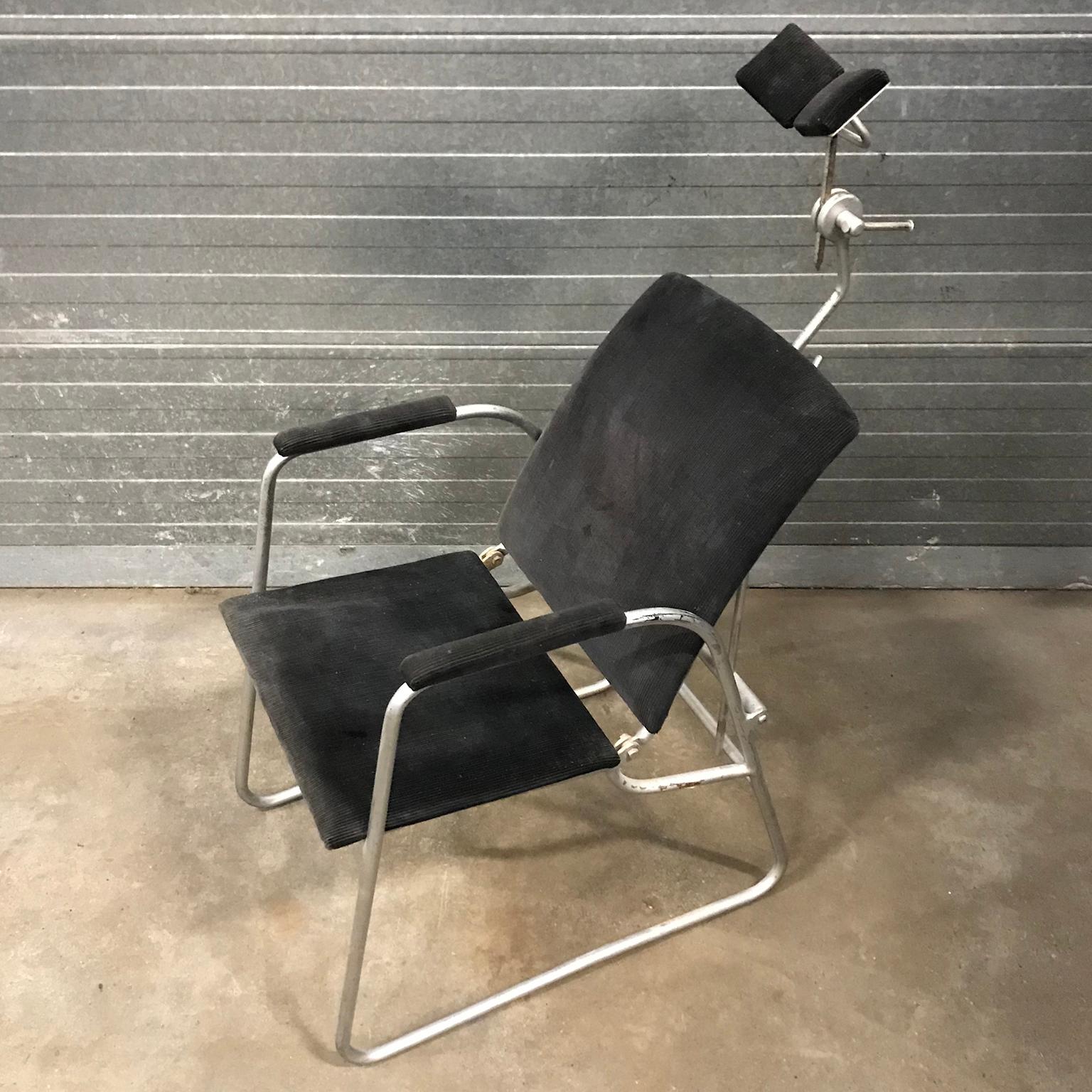 Mid-20th Century Unique Barber chair in Black Corduroy, circa 1960 For Sale