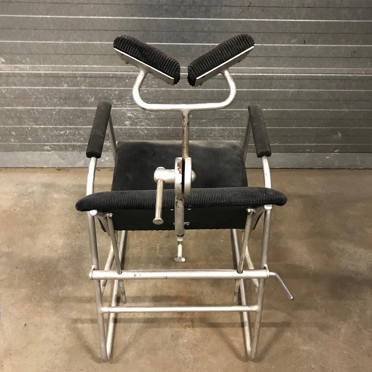 Metal Unique Barber chair in Black Corduroy, circa 1960 For Sale