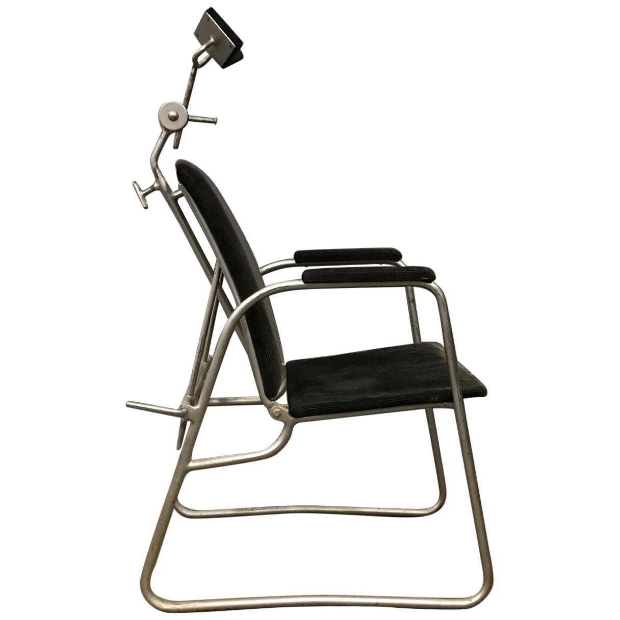 Unique Barber chair in Black Corduroy, circa 1960 For Sale