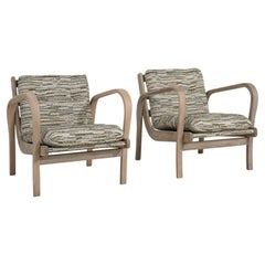 Circa 1960 White Pair Of H-237 Upholstered Bentwood Armchairs