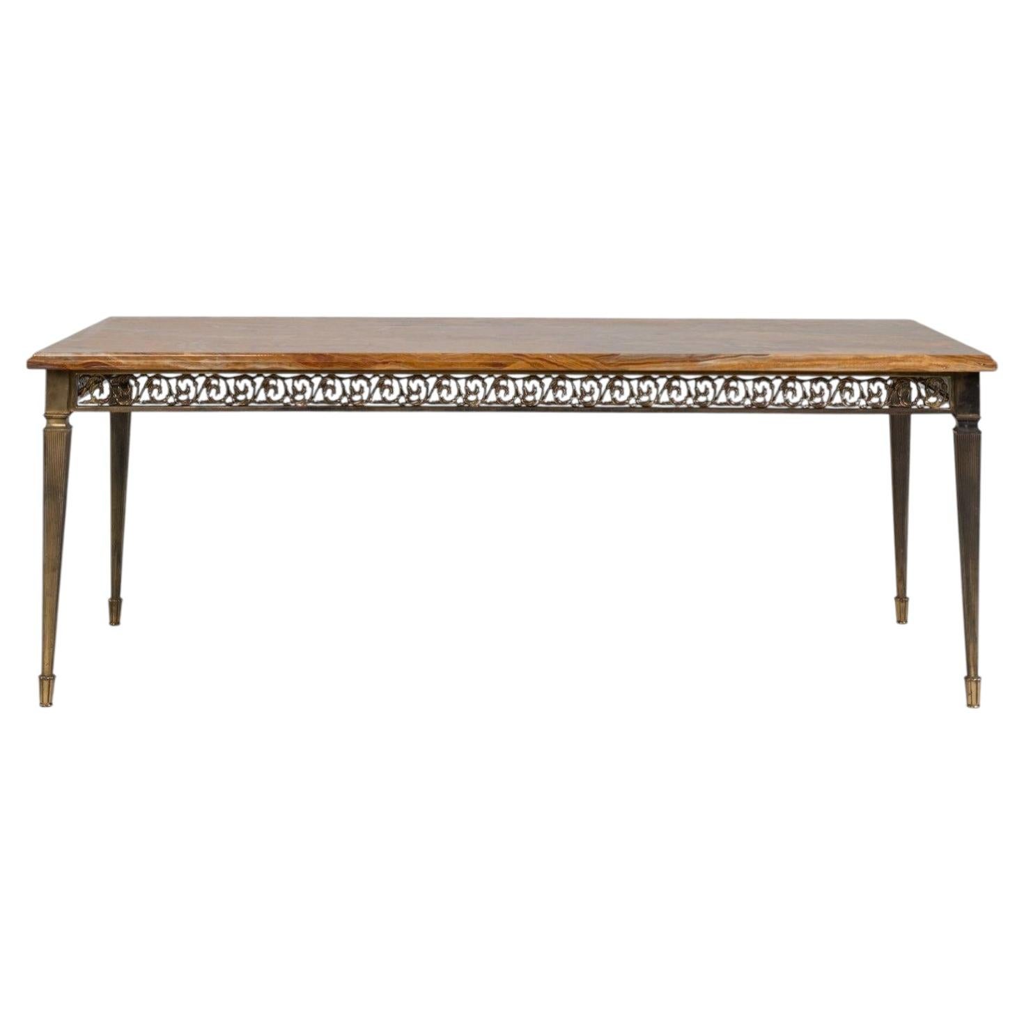 Circa 1960 Wood Louis XVI Style Coffee Table With Marble Top For Sale