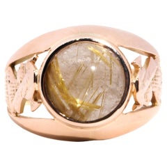 Vintage Circa 1960s, 14 Carat Rose Gold Cabochon Cut Rutilated Quartz Mens Ring