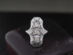 Circa 1960s 14K White Gold Diamond Shield Ring