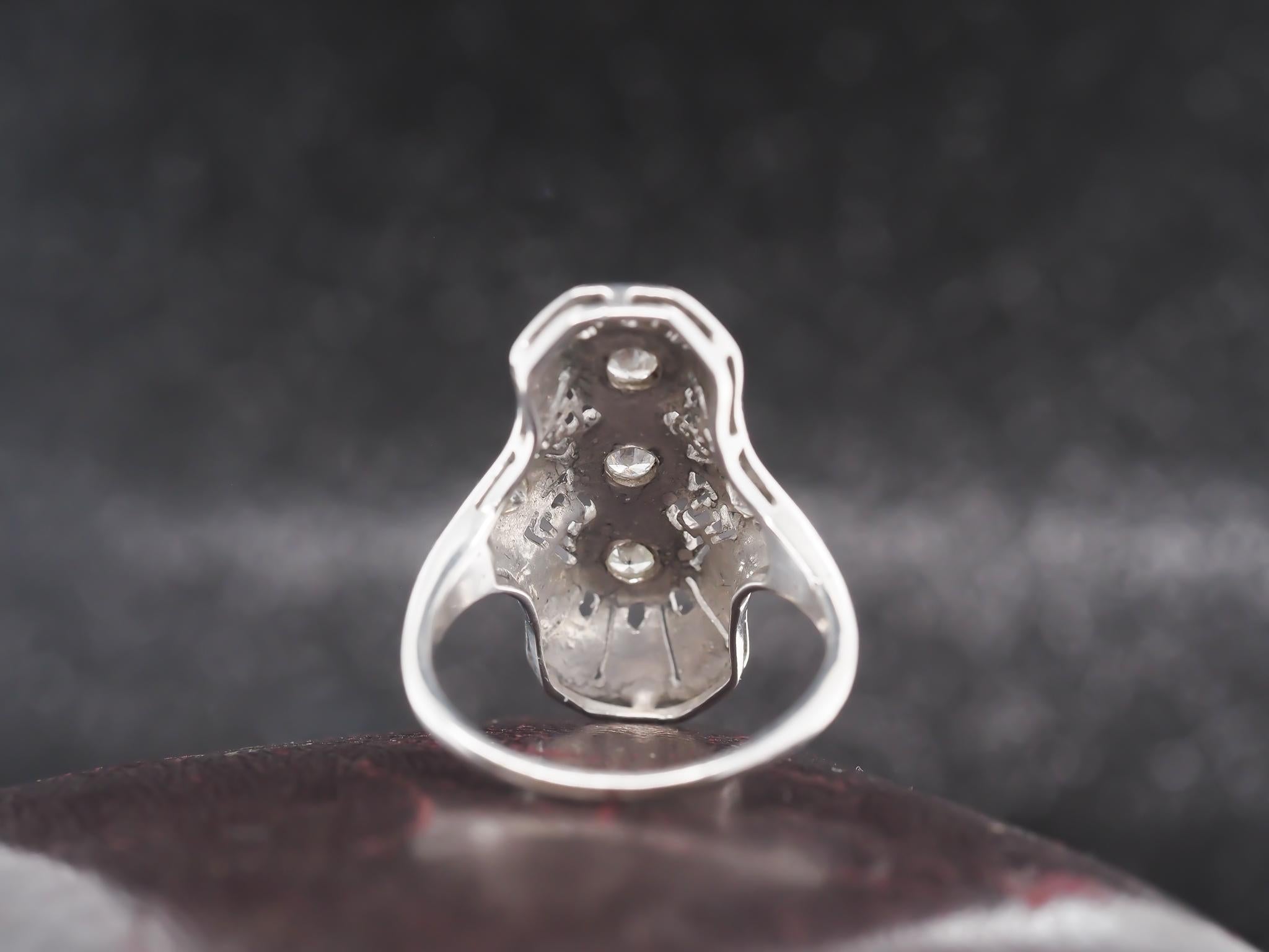 Circa 1960s 14K White Gold Diamond Shield Ring For Sale 1