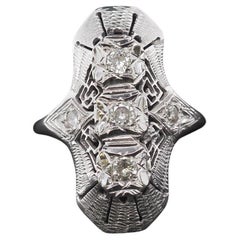 Circa 1960s 14K White Gold Diamond Shield Ring