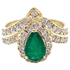 circa 1960s 1.60 Carat Emerald and 0.40 Carat Diamond Ring in 14K Gold