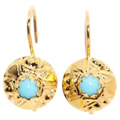 Circa 1960s 18 Carat Yellow Gold Turquoise Vintage Drop Style Earrings