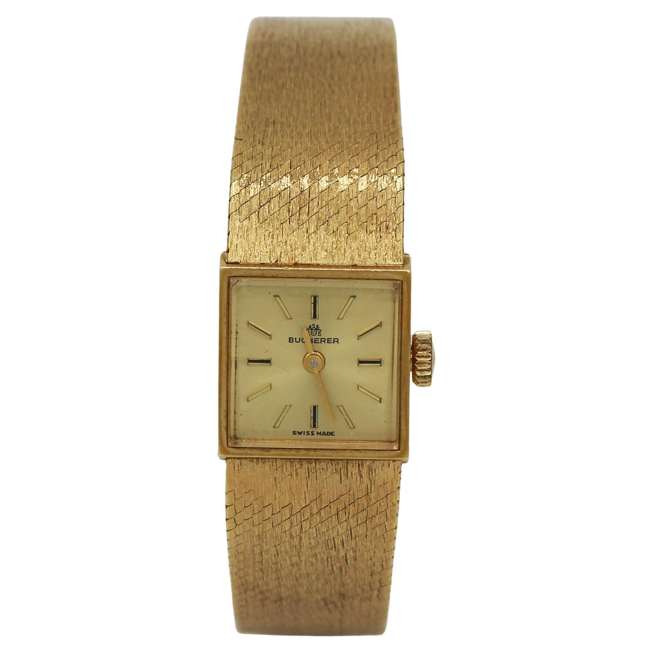 Circa 1960s 18k Gold Carl F. Bucherer Mechanical Watch and Band For Sale