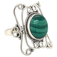 Circa 1960s 3.0ct Malachite Ring in Sterling Silver